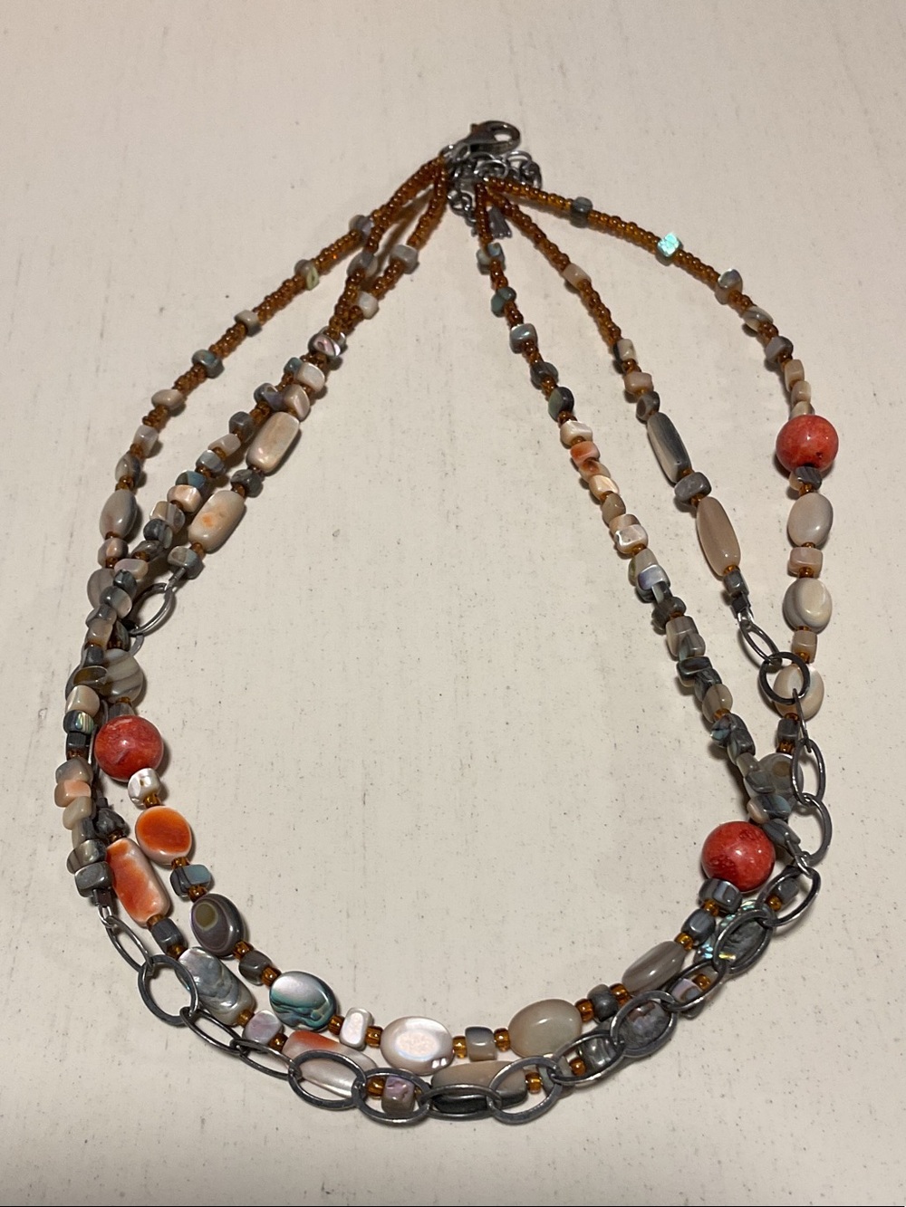 Silpada Multi-Strand Orange and Neutral Fiesta Necklace